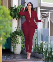 Nowy damski zimowy damski zestaw dresowy z pełnym rękawem Ruffles Blazers ołówek spodnie garnitur dwuczęściowy zestaw Office Lady stroje jednolite 6
